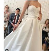Elegant Sweetheart White Wedding Dresses A-line American Bridal Gowns Simple Lace Satin Bow Back Vestido De Novia Sweep Train Wedding Gowns - Thumbnail 1