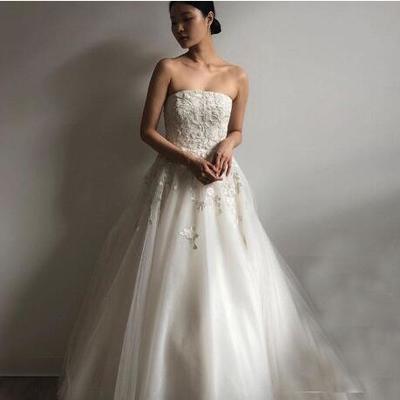 Strapless a-line ivory wedding dress delicate appliques elegant bridal gowns 2020 new arrival simple garden bridal dress vestido de novia - Thumbnail 4