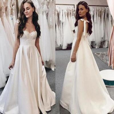 Delicate beading wedding dress bow knot spaghetti straps bridal gowns sweep train lace up back vestido de novia - Thumbnail 5