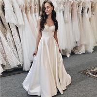 Delicate Beading Wedding Dress Bow Knot Spaghetti Straps Bridal Gowns Sweep Train Lace Up Back Vestido De Novia - Thumbnail 1