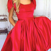 Square Yellow/Red/Black Short Homecoming Dresses Under 100 with Bowknot - Thumbnail 1