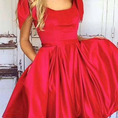 Square yellow/red/black short homecoming dresses under 100 with bowknot - Thumbnail 3