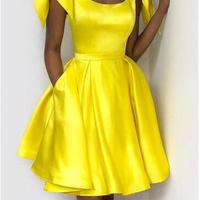 Square Yellow/Red/Black Short Homecoming Dresses Under 100 with Bowknot - Thumbnail 2