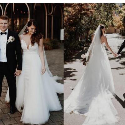 Latest mermaid wedding dresses with detachable train spaghetti appliques arabic garden chapel bridal gowns vestidos de novia plus size - Thumbnail 4