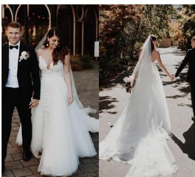 Latest Mermaid Wedding Dresses With Detachable Train Spaghetti Appliques Arabic Garden Chapel Bridal Gowns vestidos de novia Plus Size