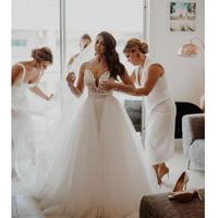 Latest Mermaid Wedding Dresses With Detachable Train Spaghetti Appliques Arabic Garden Chapel Bridal Gowns vestidos de novia Plus Size - Thumbnail 3