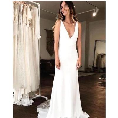 V neck chiffon bohemia beach wedding dress 2020 lace applique backless ruched sweep train country wedding bridal gowns  - Thumbnail 4