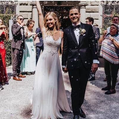 New boho wedding dresses v-neck spaghetti straps sleeveless white ivory chiffon beach bridal dress appliques backless vestido de noiva - Thumbnail 5