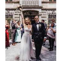 New Boho Wedding Dresses V-neck Spaghetti Straps Sleeveless White Ivory Chiffon Beach Bridal Dress Appliques Backless Vestido De Noiva - Thumbnail 2