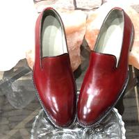 Handmade Men's Burgundy leather slip owns Moccasin shoes - Thumbnail 2