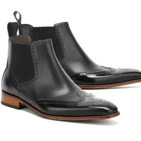 Handmade Men's Wing Tip Brogue Chelsea Leather Dress boots, black leather Ankle boots - Thumbnail 1
