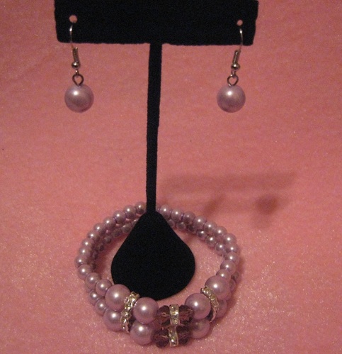 Purple Glass Pearl Bracelet Set