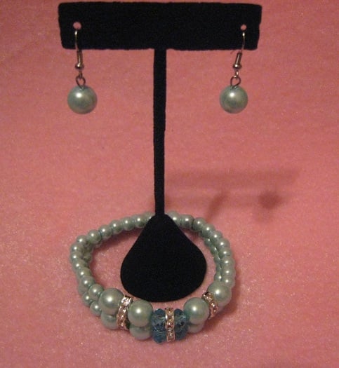 Teal Glass Pearl Bracelet Set