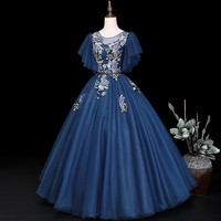 Dark blue tulle lace long prom dress, formal dress - Thumbnail 1