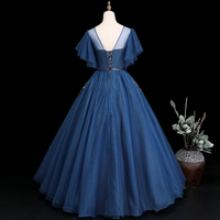 Dark blue tulle lace long prom dress, formal dress - Thumbnail 3