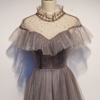 Elegant tulle round neck long prom dress, evening dress - Thumbnail 1