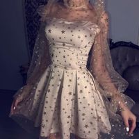 Champagne Bubble Sleeves Homecoming Dresses,See Through Long Sleeves Homecoming Dresses,A-line Homecoming Dresses,108 - Thumbnail 1