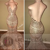 Sexy Mermaid Long Halter Champagne Sequins Long Prom Dress Evening Dress,112 - Thumbnail 1