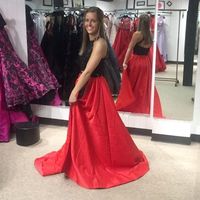 Gorgeous Two Piece Black and Red Long Prom Dress with Slit,113 - Thumbnail 1