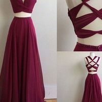 Two Piece Long Prom Dress, 2017 Burgundy Long Prom Dress, Formal Evening Dress,118 - Thumbnail 1