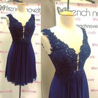 Short Royal Blue Chiffon Homecoming Dress,Homecoming Dresses,Short Prom Dresses,120 - Thumbnail 1