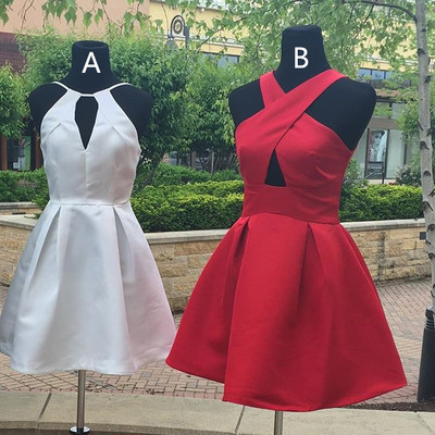 Simple A-line Homecoming Dress, Short White Homecoming Dress, Red Short Homecoming Dress,122
