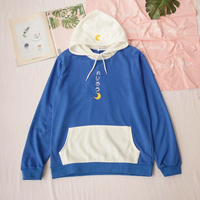 Moon Embroidery Color Block Hoodie Sweatshirt - Thumbnail 1
