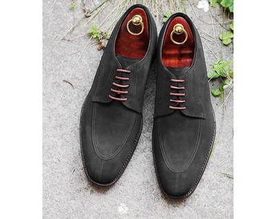 Handmade Dark Gray Suede Split Toe Lace Up shoes for men's