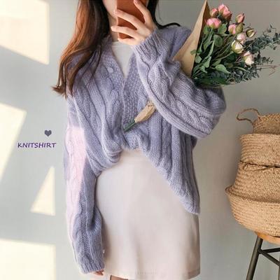 Sweet pastel color knitted cardigan sweater