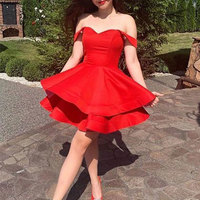 Off the Shoulder Red Short Homecoming Dresses Under 100 - Thumbnail 1