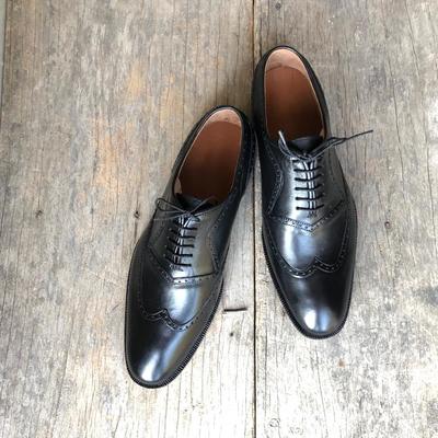 Handmade black color leather wing tip lace up shoes for men's - Thumbnail 4