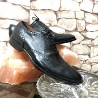 Handmade Black Color Leather Wing Tip Lace Up shoes for men's - Thumbnail 2