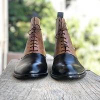 Handmade Black Brown Leather Casual Ankle High Lace Up Boots for Men's - Thumbnail 1