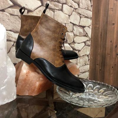 Handmade black brown leather casual ankle high lace up boots for men's - Thumbnail 5