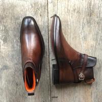 Handmade Brown Leather Casual Ankle High Jodhpurs Buckle Boots for Men's - Thumbnail 1