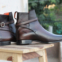 Handmade Brown Leather Casual Ankle High Jodhpurs Buckle Boots for Men's - Thumbnail 2