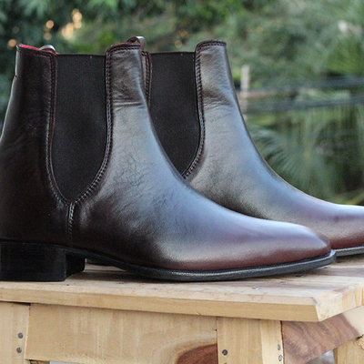 Handmade 2 tone brown leather casual ankle high chelsea boots for men's - Thumbnail 4