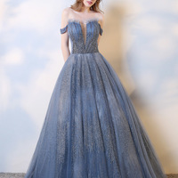 Sparkling tulle sequins long prom dress, evening dress - Thumbnail 4