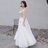 White v neck tulle applique long prom dress, evening dress - Thumbnail 3