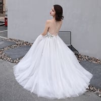 White v neck tulle applique long prom dress, evening dress - Thumbnail 4
