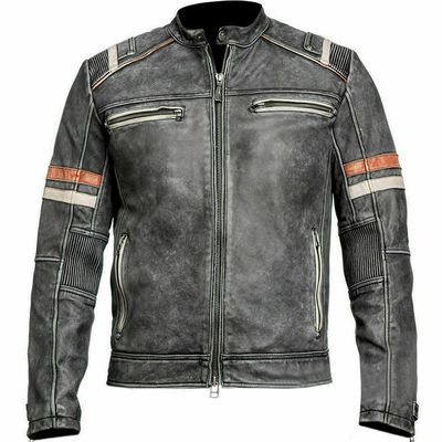 Mens retro 2 cafe racer biker vintage leather jackets - Thumbnail 5