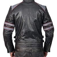 Racer Retro Classic Black gray Distressed Leather Jackets - Thumbnail 2