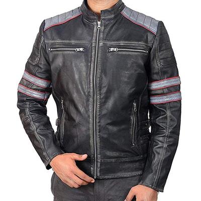 Racer retro classic black gray distressed leather jackets