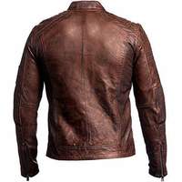 Mens Retro Cafe Racer Vintage Distressed Motorcycle Brown Leather Biker Jacket - Thumbnail 2