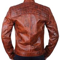 Mens Retro Cafe Racer Vintage Distressed Motorcycle Tan Leather Biker Jacket - Thumbnail 1