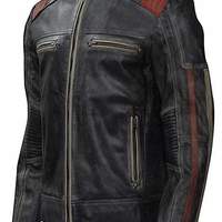 Mens Retro Cafe Racer Vintage Distressed Motorcycle Black Leather Biker Jacket - Thumbnail 2