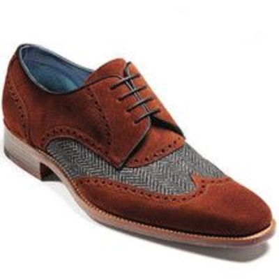 Handmade brown gray tweed suede men's lace up wing tip stylish shoes - Thumbnail 5