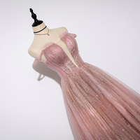 Sparkling pink tulle sequins long prom dress, evening dress - Thumbnail 1