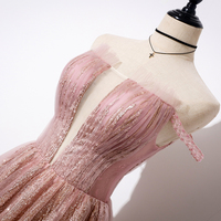 Sparkling pink tulle sequins long prom dress, evening dress - Thumbnail 2