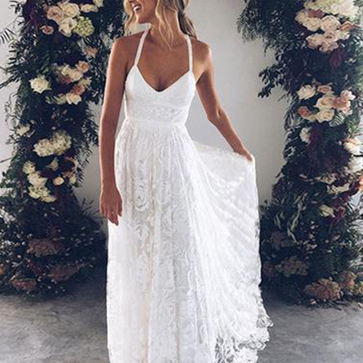 A-line straps backless court train lace beach wedding dress ,04 - Thumbnail 5